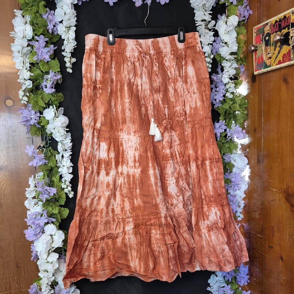 new directions Rust Tie-Dye Tiered Maxi Skirt
